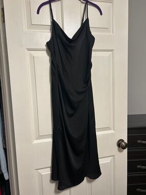 Elegant Black Midi Cowl Slip Dress